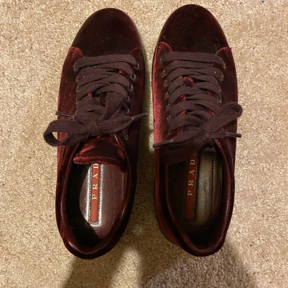 Prada velvet burgundy sneakers - size 37